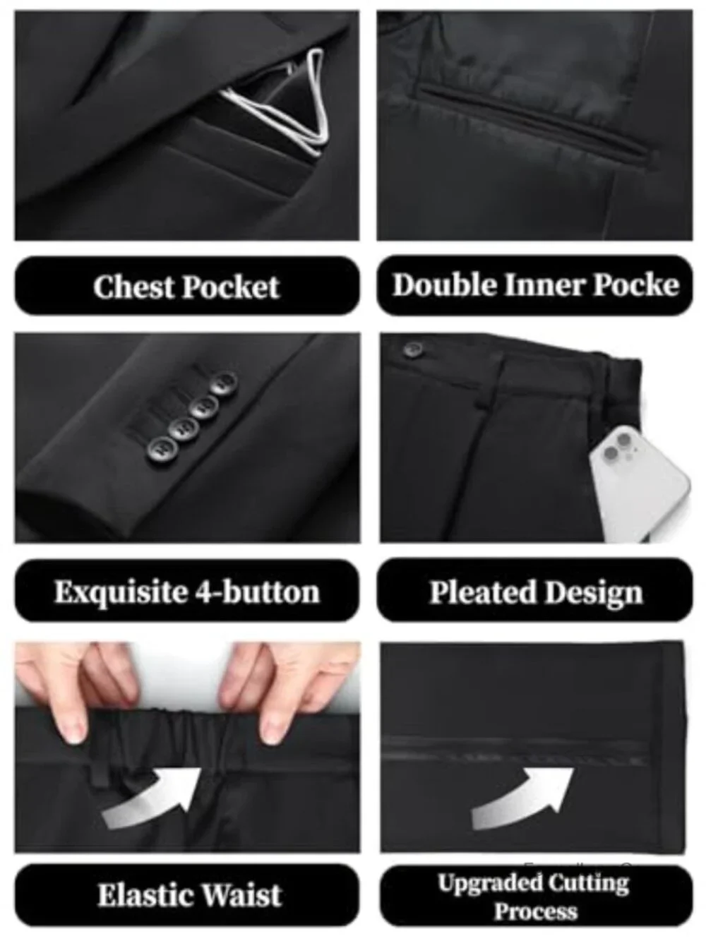 Men's Classic Fit 2-Piece Suit Notch Lapel Two Button Flap Pocket Business